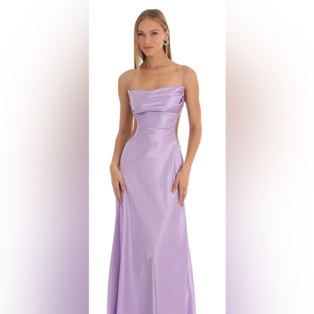 Lucy In The Sky Calissa Satin Rhinestone Dress in Purple